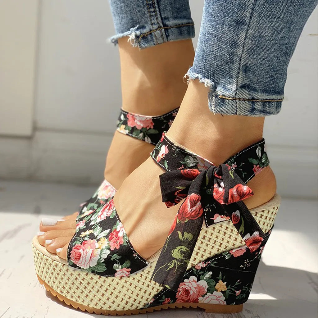 Emma - Floral Wedge Sandals