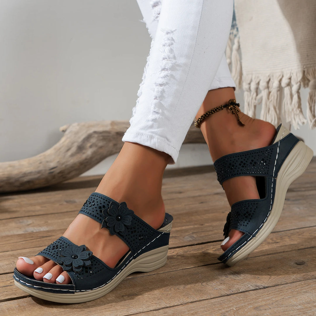 Saira - Floral Wedge Sandals