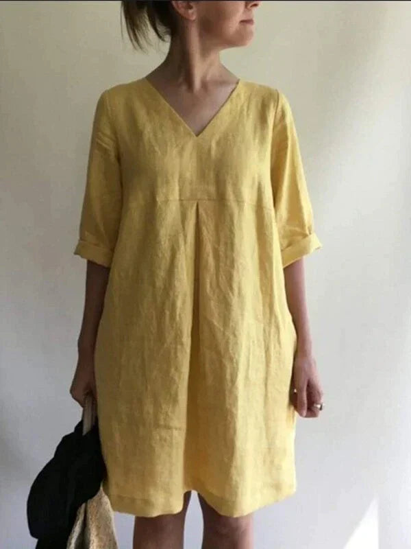 Kaleesi Linen Shift Dress in Yellow